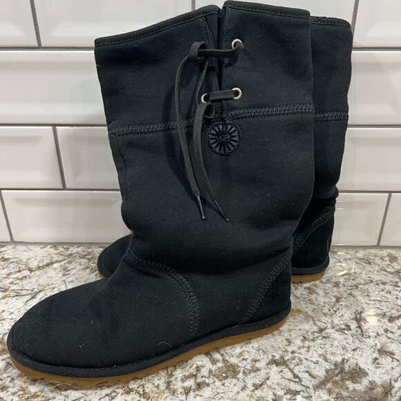 Uggs 5850 Black Textile Lo-Pro Lace-Up Drawstring Boots Women’s Size 7 - Picture 1 of 4